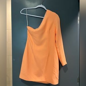 white fox orange off the shoulder mini dress